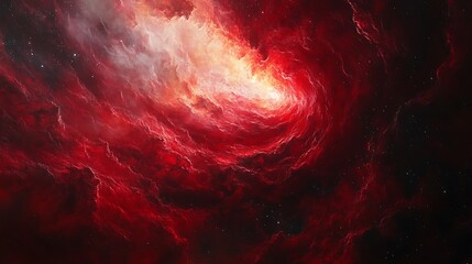 Wall Mural - A swirling red nebula in space with white highlights and a dark background.