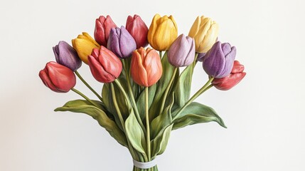 Poster - A beautiful arrangement of variously colored tulips in a vase.