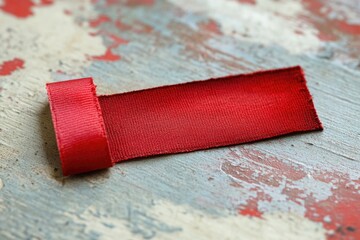 Sticker - A red piece of fabric lies flat on a table, awaiting use or display.