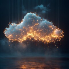 Wall Mural - neon cloud network, an intricate web of crisscrossing neon lines forming an abstract cloud connected