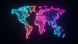 © ธนากร บัวพรหม - Illuminated world map with circuit patterns in blue and pink hues against a dark background.