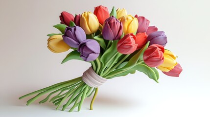 Canvas Print - A bouquet of colorful tulips tied to a string for decoration or gift.