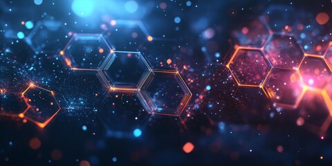 Wall Mural - futuristic digital hexagons, transparent hexagons with glowing polygonal lines create an intricate, 