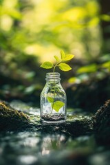 Canvas Print - A small glass jar with a plant growing out of it.