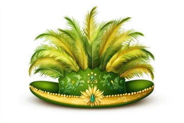 Canvas Print - A bright green hat adorned with yellow flowers sits amidst palm trees.