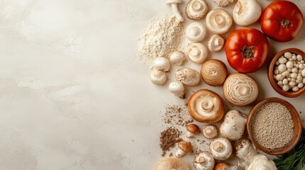 Sticker - An assortment of fresh mushrooms paired with ripe tomatoes and an array of spices, showcasing culinary diversity and vibrancy in a natural setting.