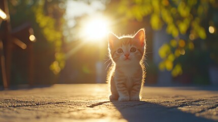 Wall Mural - Kitten in Sunset Glow.