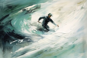 Wall Mural - Guy surfing motion blur brush stroke recreation outdoors nature.