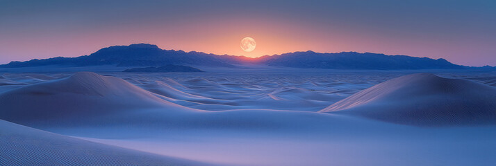 A moonset over a quiet desert,