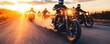 © Manita - Dynamic motorcycle ride at sunset, showcasing speed and freedom on an open road with multiple riders in action.