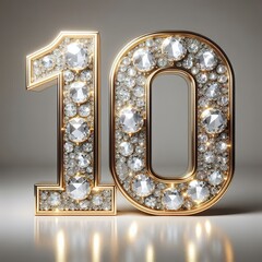 Wall Mural - create the letters 10 out of diamond stones with gold edges, with diamond stones on a shiny floor