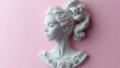 © SerPak - A detailed white sculpture depicts a serene woman with a ponytail, showcasing graceful features and a floral collar.