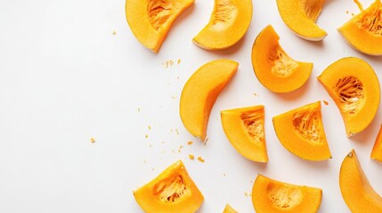 Pumpkin slices on a white background showcasing autumn nutrition