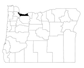  Map of Multnomah County in Oregon state on white background. single County map highlighted by black colour on Oregon map. UNITED STATES, US