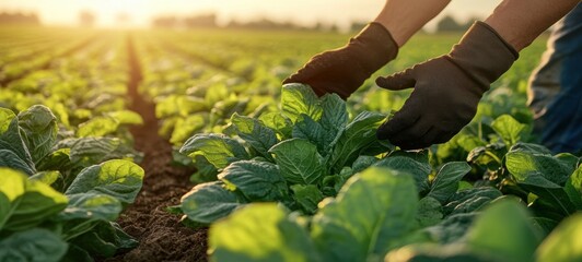 Poster - Farmer's Hands Spinach Field.