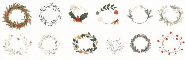 Poster - The set consists of leaves, branches, berries, pine cones and a round frame for wreaths with a modern style.