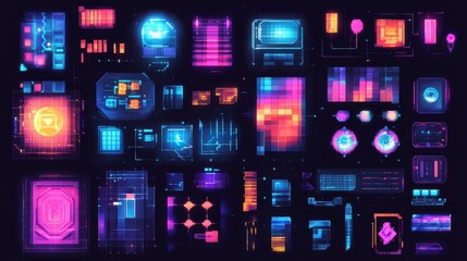 Wall Mural - a collection of futuristic user interface frames, incorporating control panels, digital holograms, g