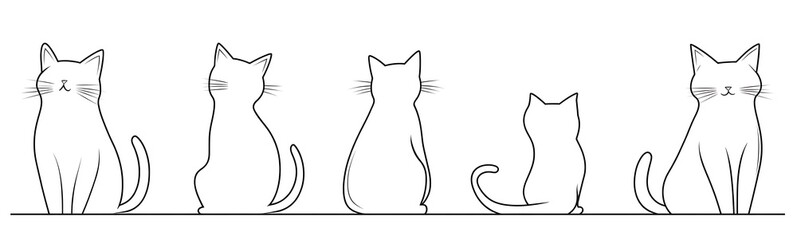  Cat continuous line one animal outline illustration drawing art pet. Cat continuous line draw logo sketch black two face abstract cute profile silhouette white contour simple linear design kitten. 