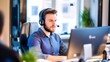 © pkproject - Focused Young Professional Using Laptop and Headphones in Office Workspace