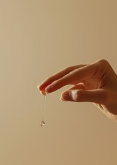 Poster - Woman applying facial serum drops finger hand skin.