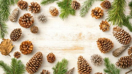 Canvas Print - Background of Christmas Fir tree branches and pine cones