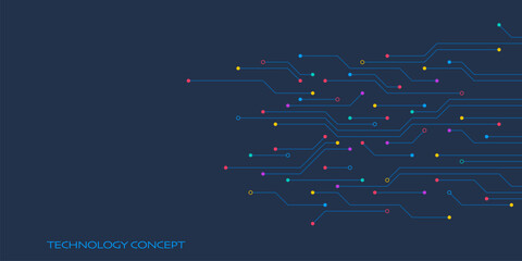 Poster - Circuit board texture with communication technology concept. Creative vector illustration