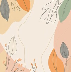 Wall Mural - A set of abstract square backgrounds featuring autumn elements, shapes, and plants in a minimalistic style. Ideal for an app page.