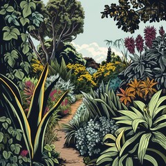 Canvas Print - Vector illustrated of a garden vegetation outdoors painting.