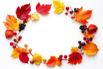 Poster - A beautiful composition of autumn leaves on white background with space to add text.