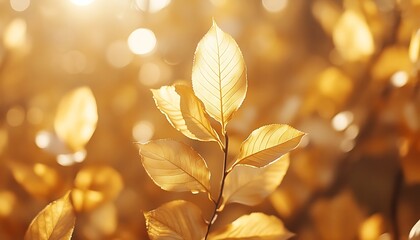 Aufkleber - A close-up of shimmering golden leaves captured in sunlight, evoking a warm, autumnal atmosphere.
