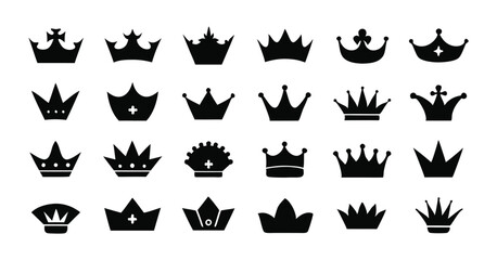 Set of Minimalist Black Silhouette Crown Icons