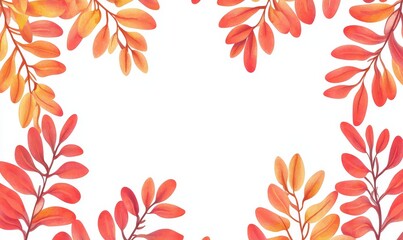 Sticker - An autumn background with maple, chestnut, oak, and berry leaves. Orange and red leaves decorate an autumn seamless banner.