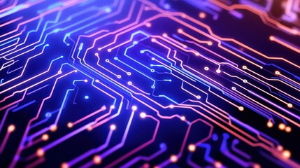 A computer chip with a blue background and orange and red lines