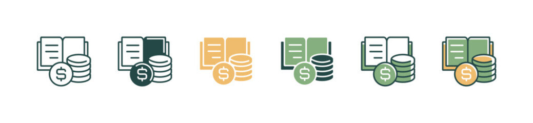 Aufkleber - open book educational cost with coin stack icon set education scholarship financial tuition pile of coin money signs vector illustration