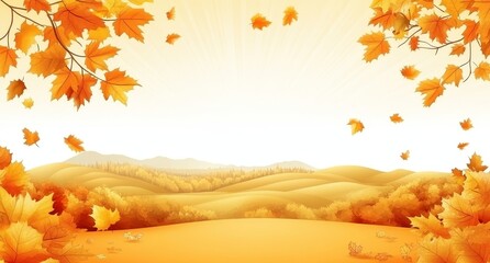 Sticker - A beautiful autumn day with vibrant orange fall foliage. Trees covered in dry fallen leaves, illuminated by bright sunlight. Autumn landscape landscape with maple trees and natural background.