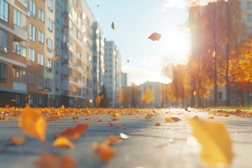 Sticker - Blurred autumn park, city, autumn nature, october background