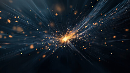 Wall Mural - abstract image of light burst with glowing particles spreading outward on a dark background, resembl