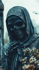 Wall Mural - Grim Reaper Statue in a Graveyard - Dark and Gothic Photography