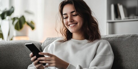 Wall Mural - Smiling woman phone mobile phone electronics.