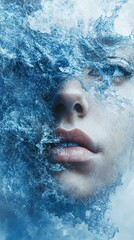 Canvas Print - Frozen Beauty: A Woman's Face Encased in Ice