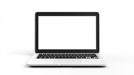 Modern laptop with blank screen on white background, ideal for showcasing presentations, websites, or digital applications.