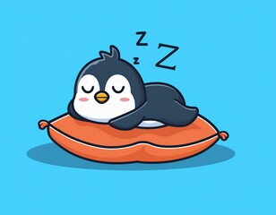 Wall Mural - cute penguin sleeping on pillow cartoon vector