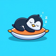 Wall Mural - cute penguin sleeping on pillow cartoon vector