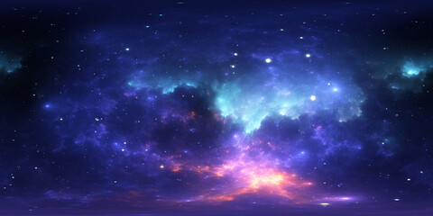 Wall Mural - 360 degree space nebula. giant interstellar cloud with stars, equirectangular projection, environmen