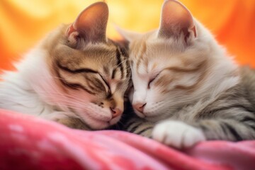 Canvas Print - Cats cuddling sleeping kitten animal.