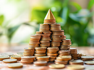 Sticker - A pile of gold coins stacked on top of each other, with a single coin on top