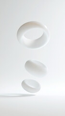 Fototapete - Floating 3D rings in clean, minimal scene create serene and modern aesthetic. smooth surfaces and soft shadows enhance visual appeal. Vertical 4K smartphone wallpaper