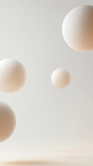Poster - Floating 3D spheres create serene and minimalistic atmosphere against neutral background, evoking sense of calm and simplicity. Vertical 4K smartphone wallpaper
