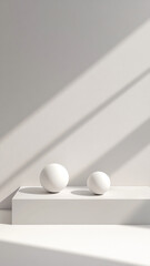 Poster - Minimal 3D structures casting shadows on light surface create serene and modern aesthetic. simplicity of design evokes sense of calm and elegance. Vertical 4K smartphone wallpaper