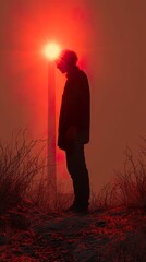 Canvas Print - Silhouette of a Man in a Red Sunset